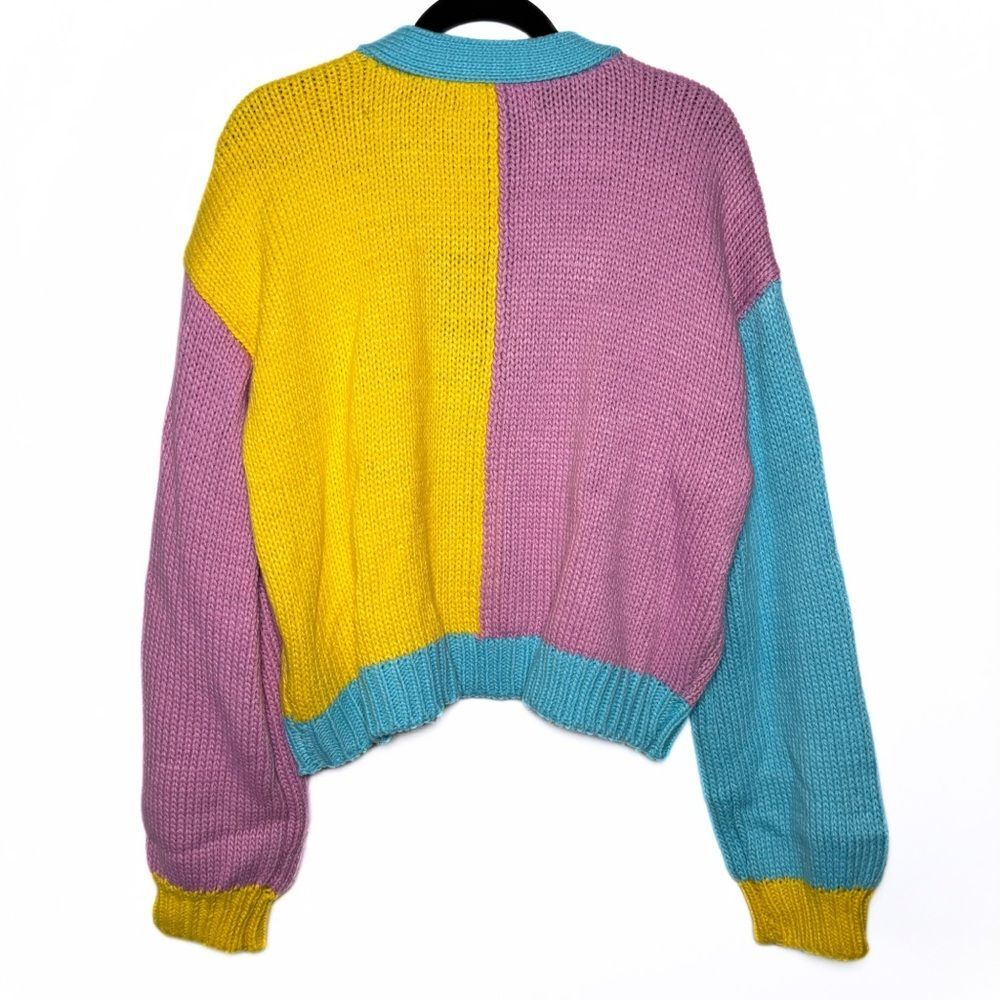 Forever 21 Multicolor Colorblock Cropped Knit Cardigan Sweater - Size 3x - NWOT - Picture 2 of 7